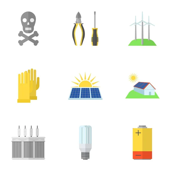 Układ elektryczny zestaw ikon, płaski — Wektor stockowy