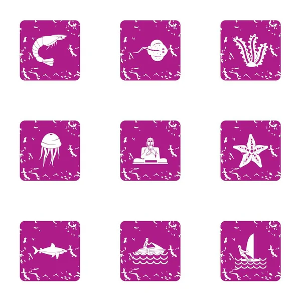 Conjunto de ícones de medusa, estilo grunge —  Vetores de Stock