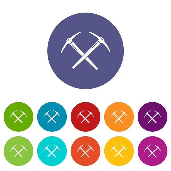 Minería pickaxe iconos de color vector conjunto — Vector de stock