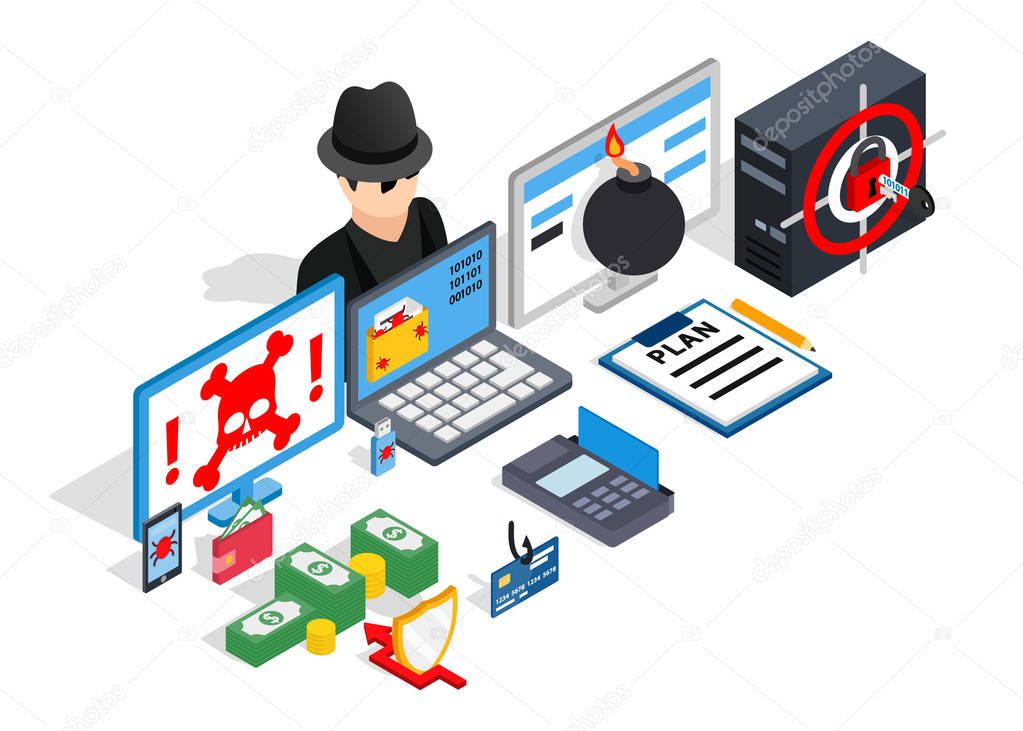 Hacking clip art, isometric style