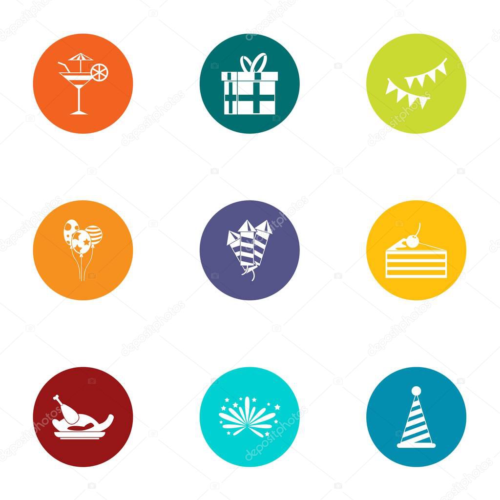 Successful holiday icons set, flat style