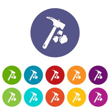 Minning el çekiç simgeler vektör renk ayarla