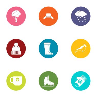 Kış neşe simgeler ayarla, stil düz