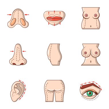 Meme büyütme operasyonu Icons set, karikatür tarzı