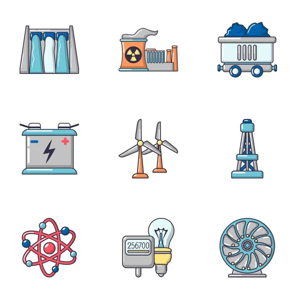 Conjunto de iconos del siglo de la energía, estilo de dibujos animados — Vector de stock