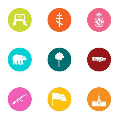 Rus klişe Icons set, düz stil