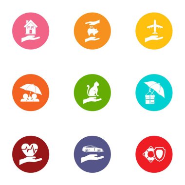 Birikimini Icons set, düz stil