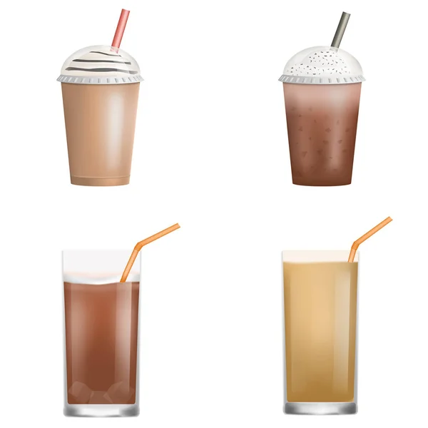 Set di icone di caffè fresco ghiaccio, stile realistico — Vettoriale Stock