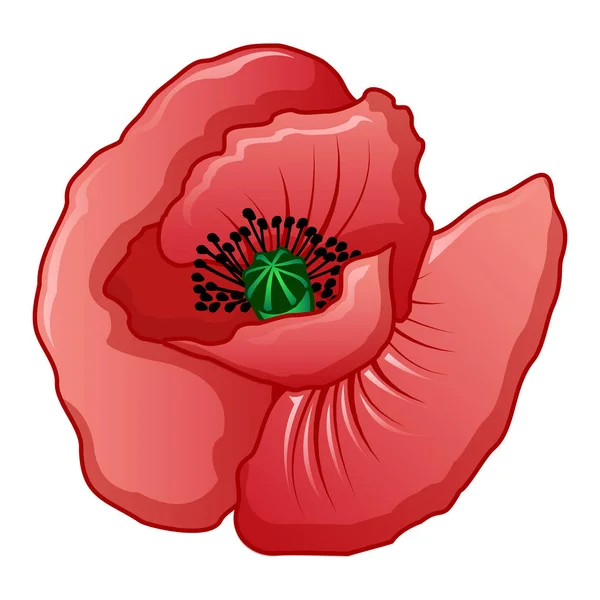 Icône coquelicot rouge printemps, style dessin animé — Image vectorielle