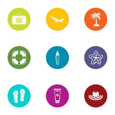 Sandy beach simgeler ayarla, stil düz