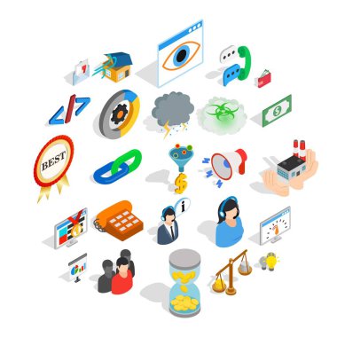 Konferans Merkezi Icons set, izometrik stili