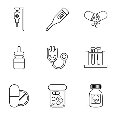 Biyomedikal Bilim Icons set, anahat stili