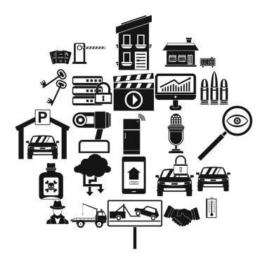 Araba kaydedici Icons set, basit tarzı