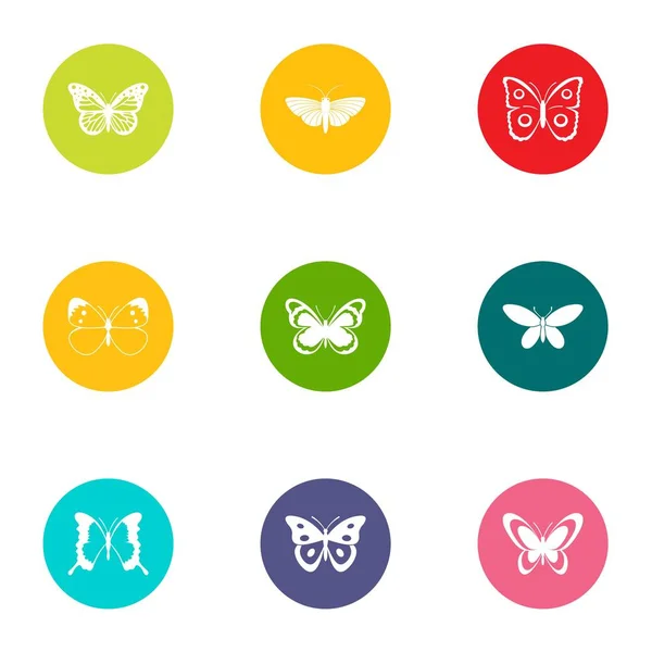 Conjunto de iconos de vuelo de insectos, estilo plano — Vector de stock