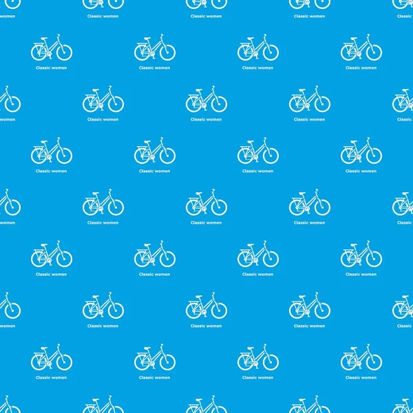 Classic women bike pattern vector seamless blue — Stock Vector