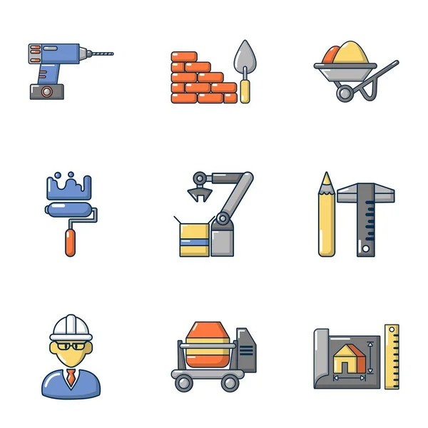 Bouw winkel iconen set, cartoon stijl — Stockvector