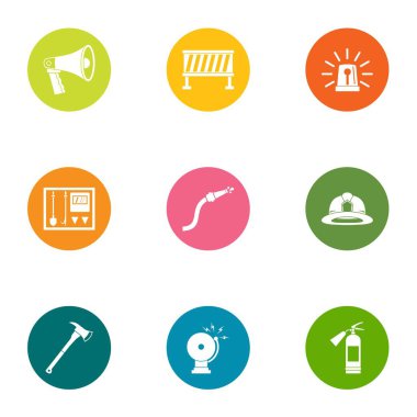 Yangın egzersizleri Icons set, düz stil