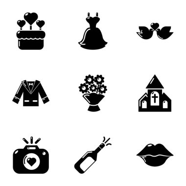 Düğün gece Icons set, basit tarzı