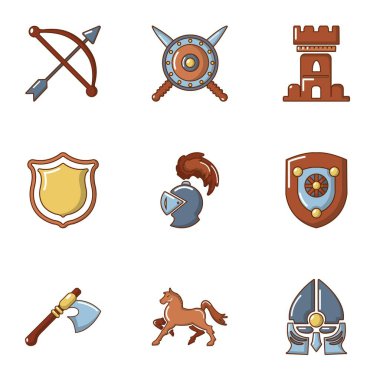Şövalye turnuva Icons set, karikatür tarzı