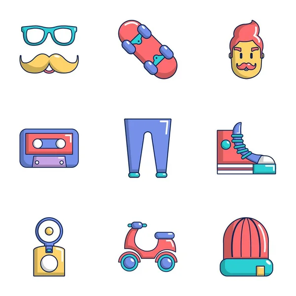 Hipster entorno iconos conjunto, estilo de dibujos animados — Vector de stock