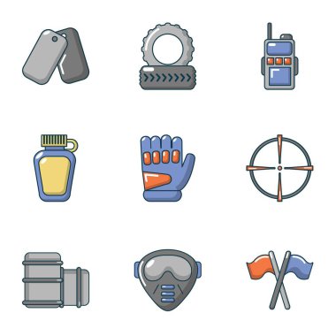 Military training icons set, cartoon style clipart