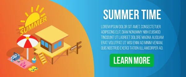 Summer time concept banner, isometric style — Stock Vector