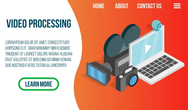 Video processing concept banner, isometric style — Stock Vector
