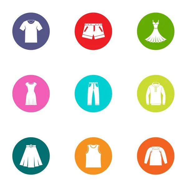 Conjunto de iconos de ropa de cuero, estilo plano — Vector de stock