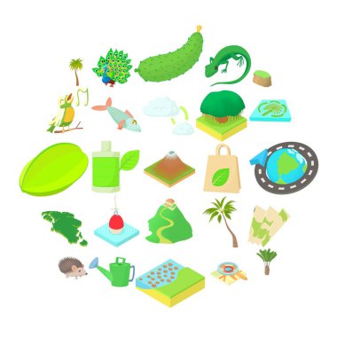 Yollar Icons set hiking, karikatür tarzı