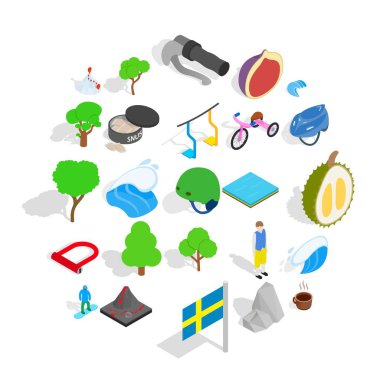 Doğa Icons set, izometrik stil kamp