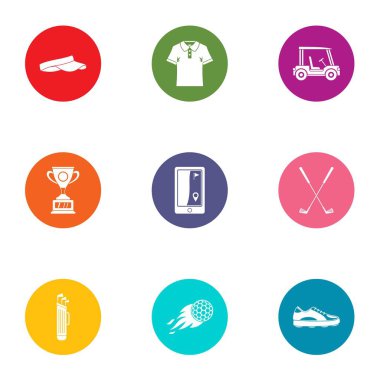 Golfçü Icons set, düz stil