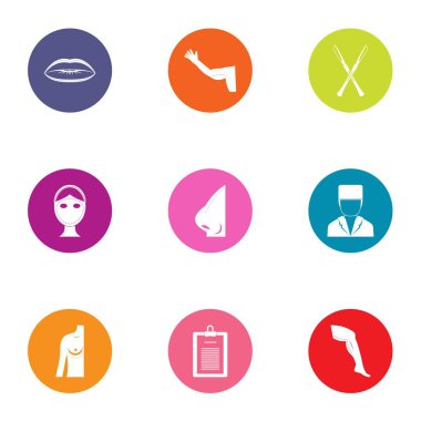 Vücut heykel Icons set, düz stil