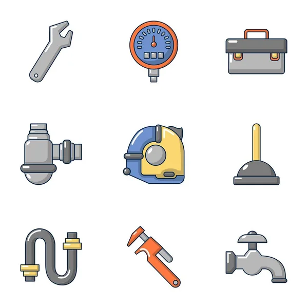 Conjunto de ícones de sala de trabalho de tubulação, estilo cartoon —  Vetores de Stock