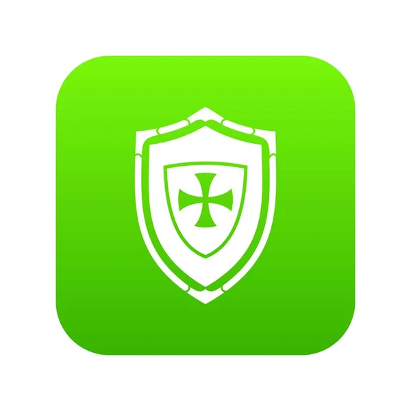 Shield with cross icon digital green — Stock Vector