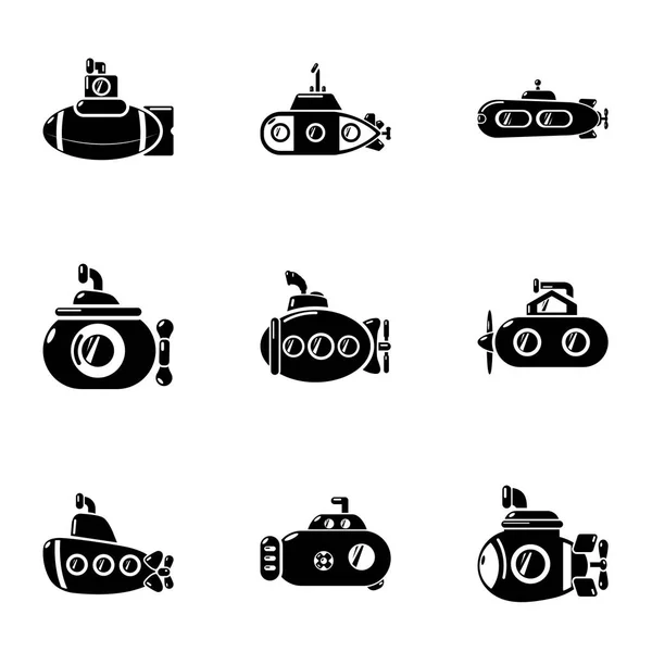 Conjunto de iconos de barco submarino, estilo simple — Vector de stock