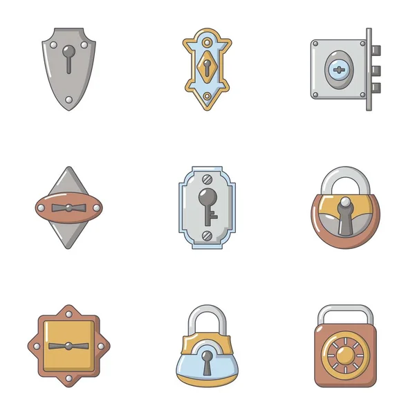 Hangslot iconen set, cartoon stijl — Stockvector