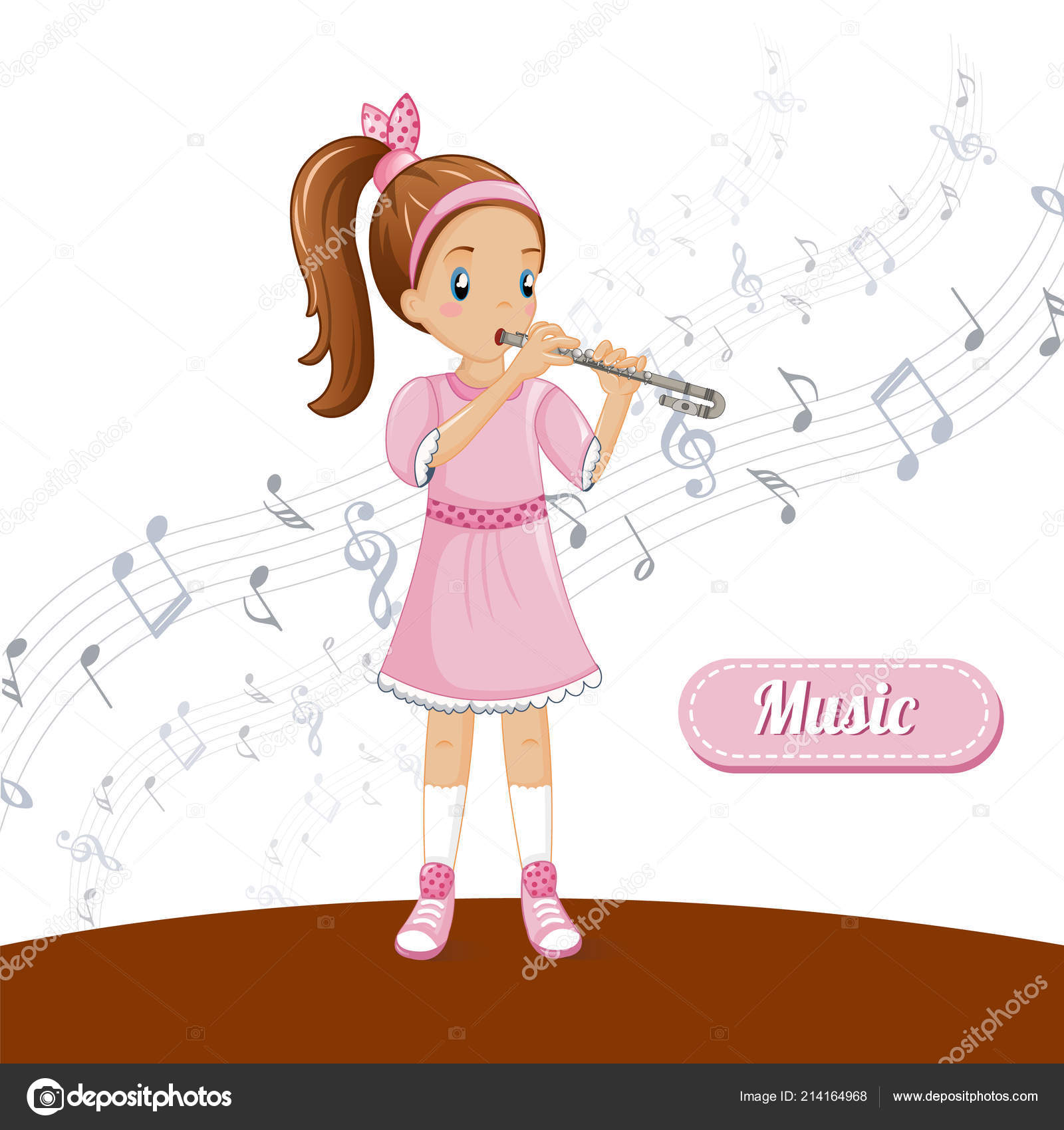 Chica flauta talento música concepto fondo, estilo de dibujos animados