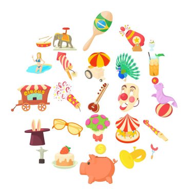 Festivaller Icons set, karikatür tarzı