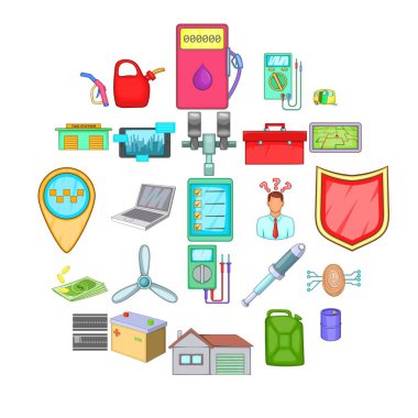 Araba düzeltme Icons set, karikatür tarzı