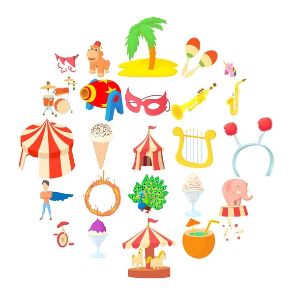 Karnaval Icons set, karikatür tarzı — Stok Vektör