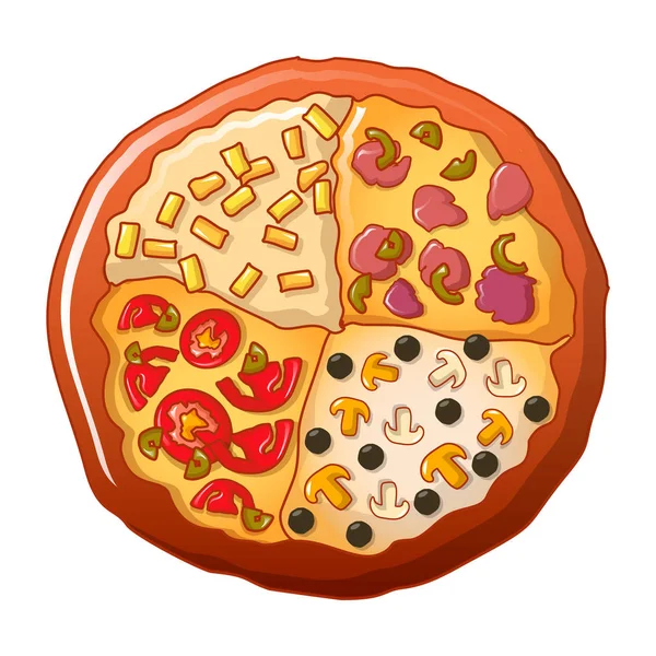 Пицца четырех типов, мультяшный стиль — стоковый вектор