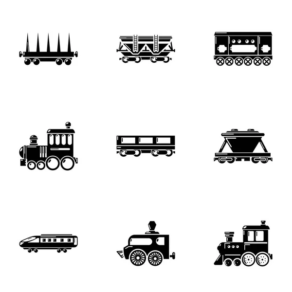 Parní lokomotiva ikony nastavit, jednoduchý styl — Stockový vektor