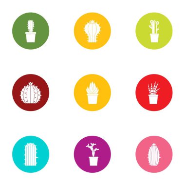 Ev kaktüs Icons set, düz stil