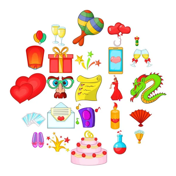 Feesten iconen set, cartoon stijl — Stockvector