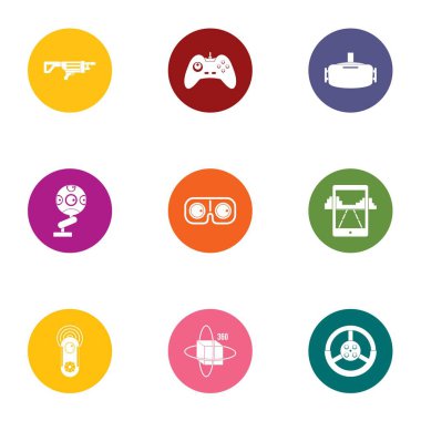 Oyun gerçeklik Icons set, düz stil