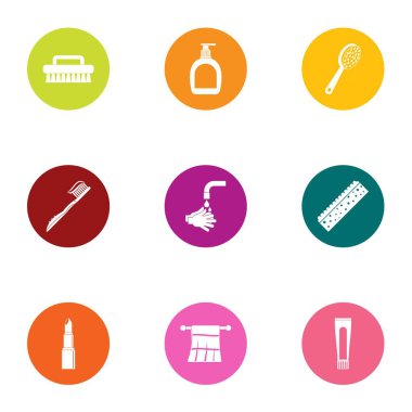 Gece banyo simgeler ayarla, stil düz