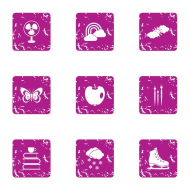 Kış yıl Icons set. Beyaz arka plan üzerinde izole web için 9 kış yıl vektör simgeler kümesi grunge