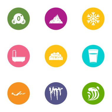 Su Icons set, düz stil çeşitli