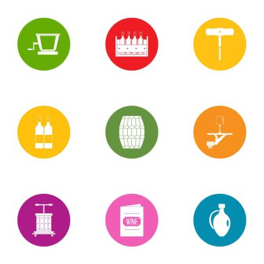 Şarap kitap simgeler kümesi, düz stil