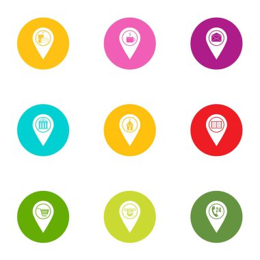 Geo noktası Icons set, düz stil